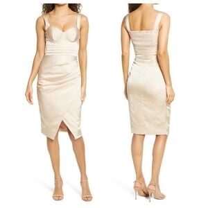 NWT LAVISH ALICE Pleated Corset Satin Cocktail Dress In Clay Beige (US/4)